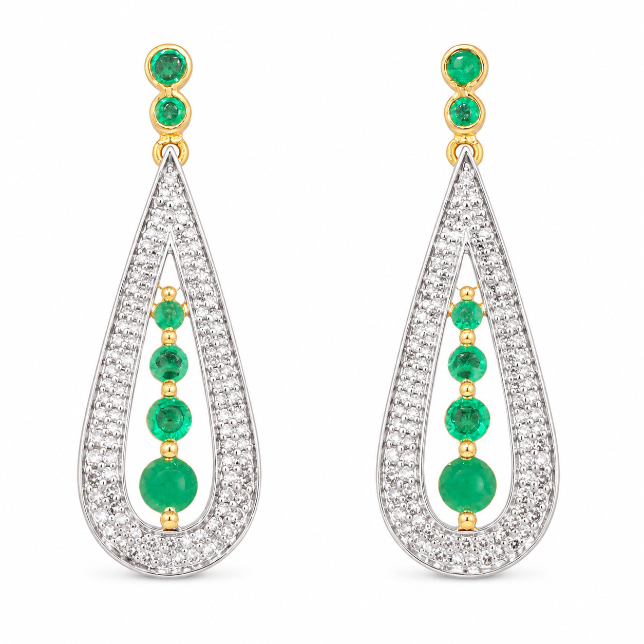 Gold Emerald Diamond Drop Earrings