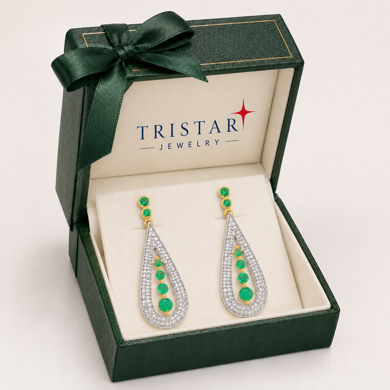 Gold Emerald Diamond Drop Earrings