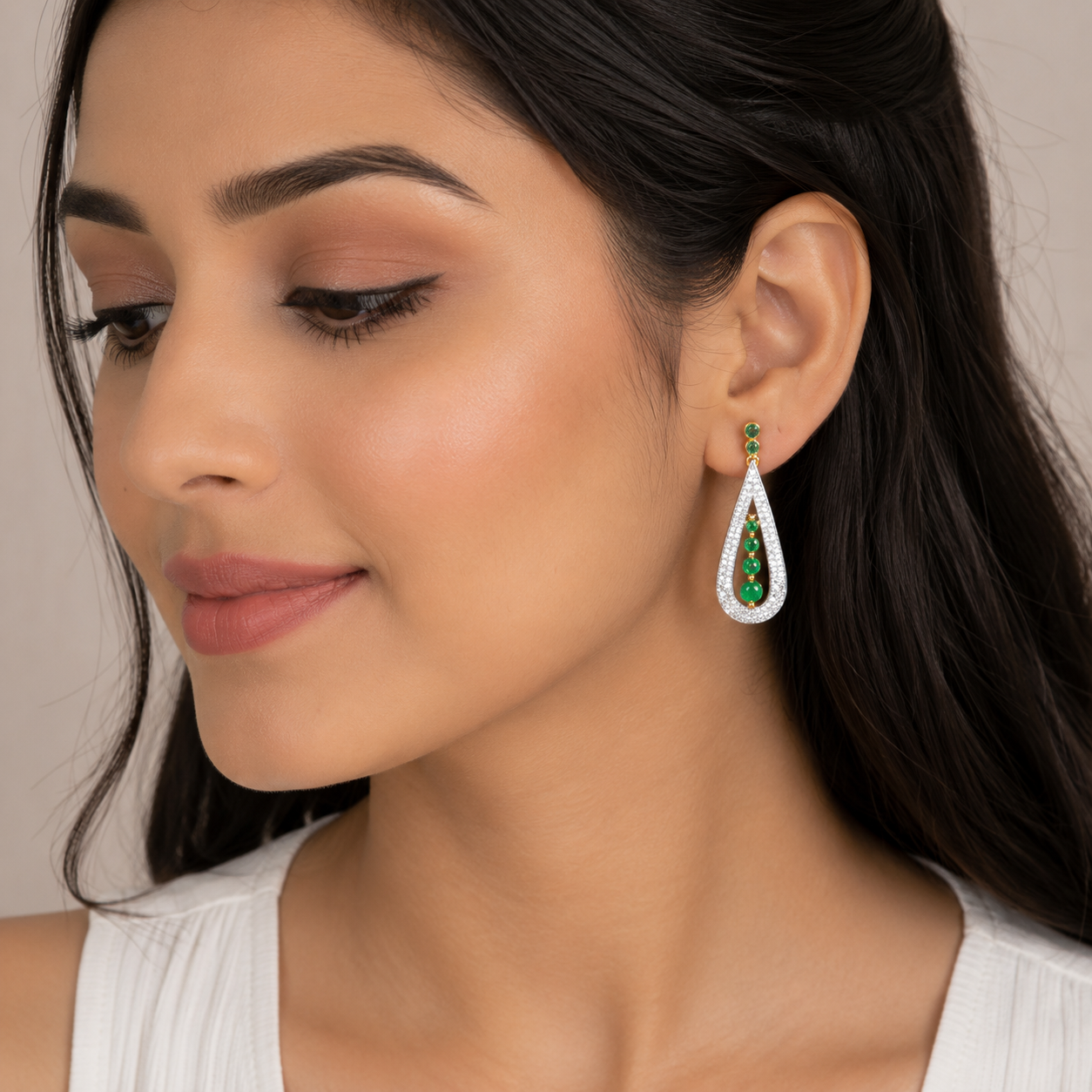 Gold Emerald Diamond Drop Earrings