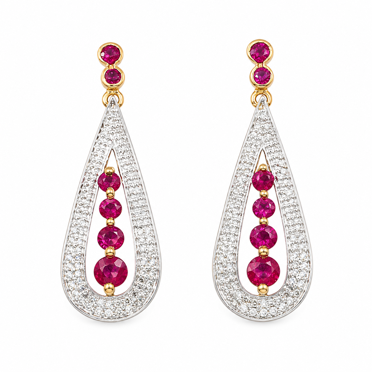 Gold Ruby Diamond Earrings
