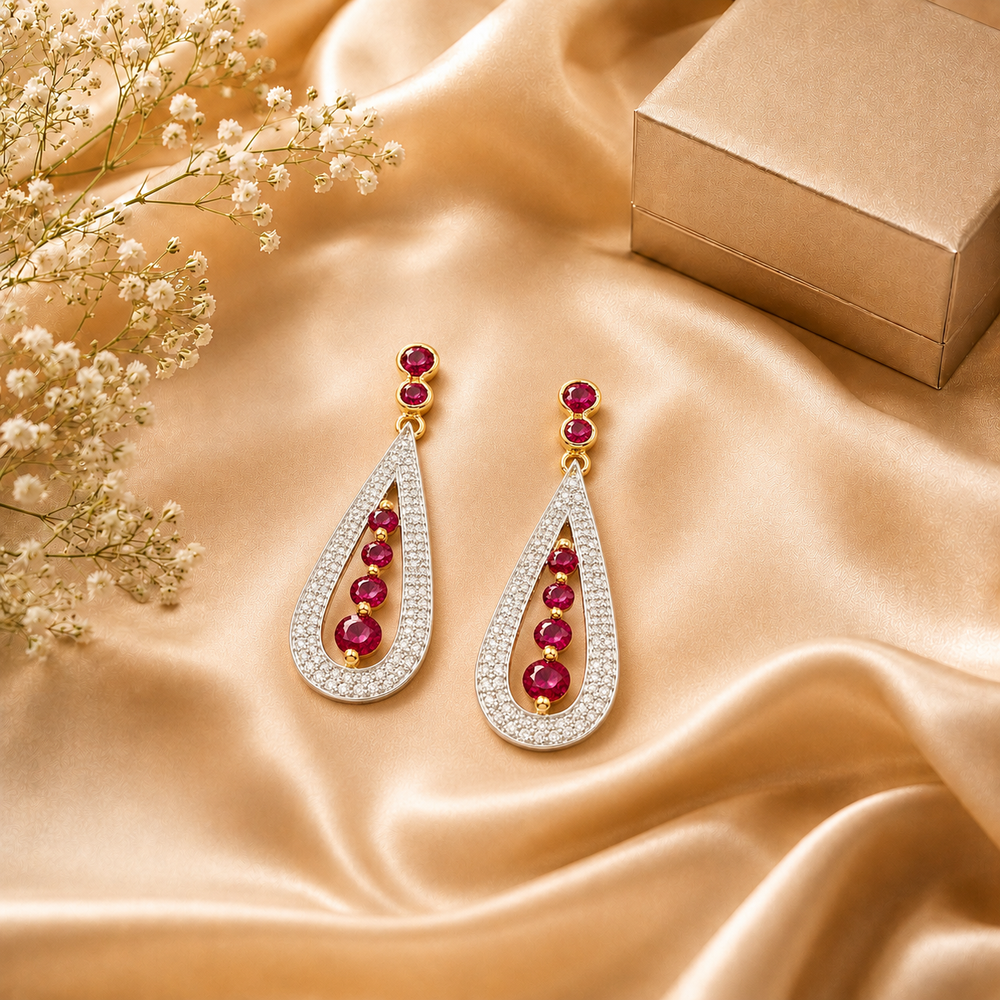 Gold Ruby Diamond Earrings