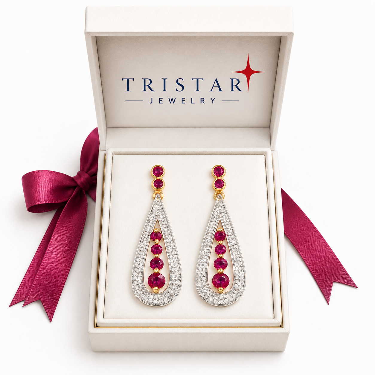Gold Ruby Diamond Earrings