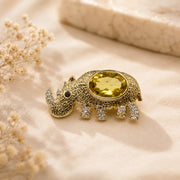Rhinoceros Gemstone Brooch