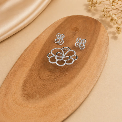 CZ Rose Pendant Set